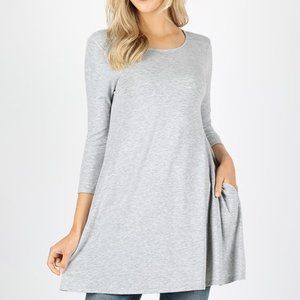 Long-Sleeved A-line Tunic with Pockets
